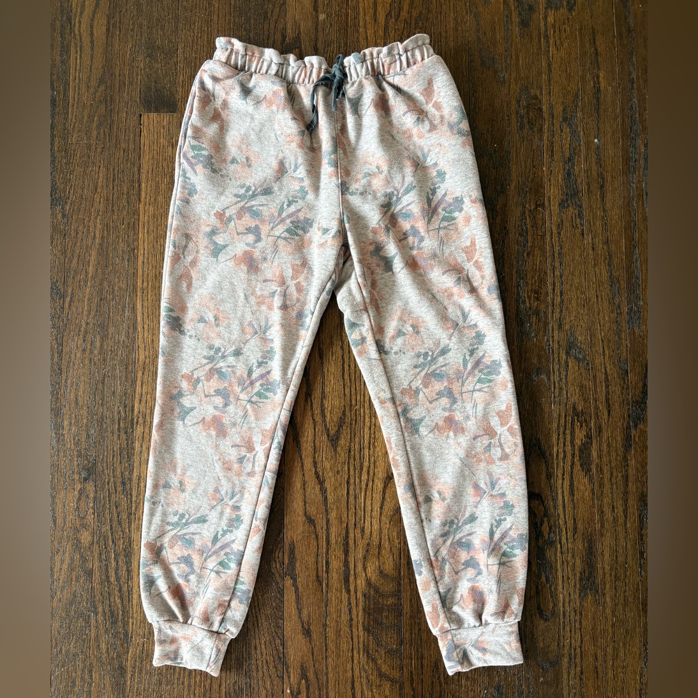 LC Lauren Conrad Gray and Pink Floral Jogger Pants